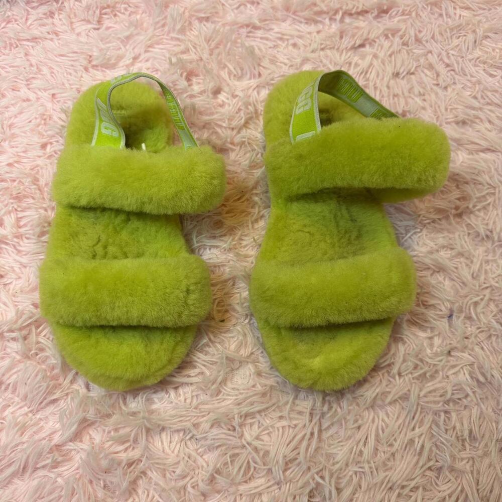 Green UGG sling back fluffy sandals#shearling #sandals